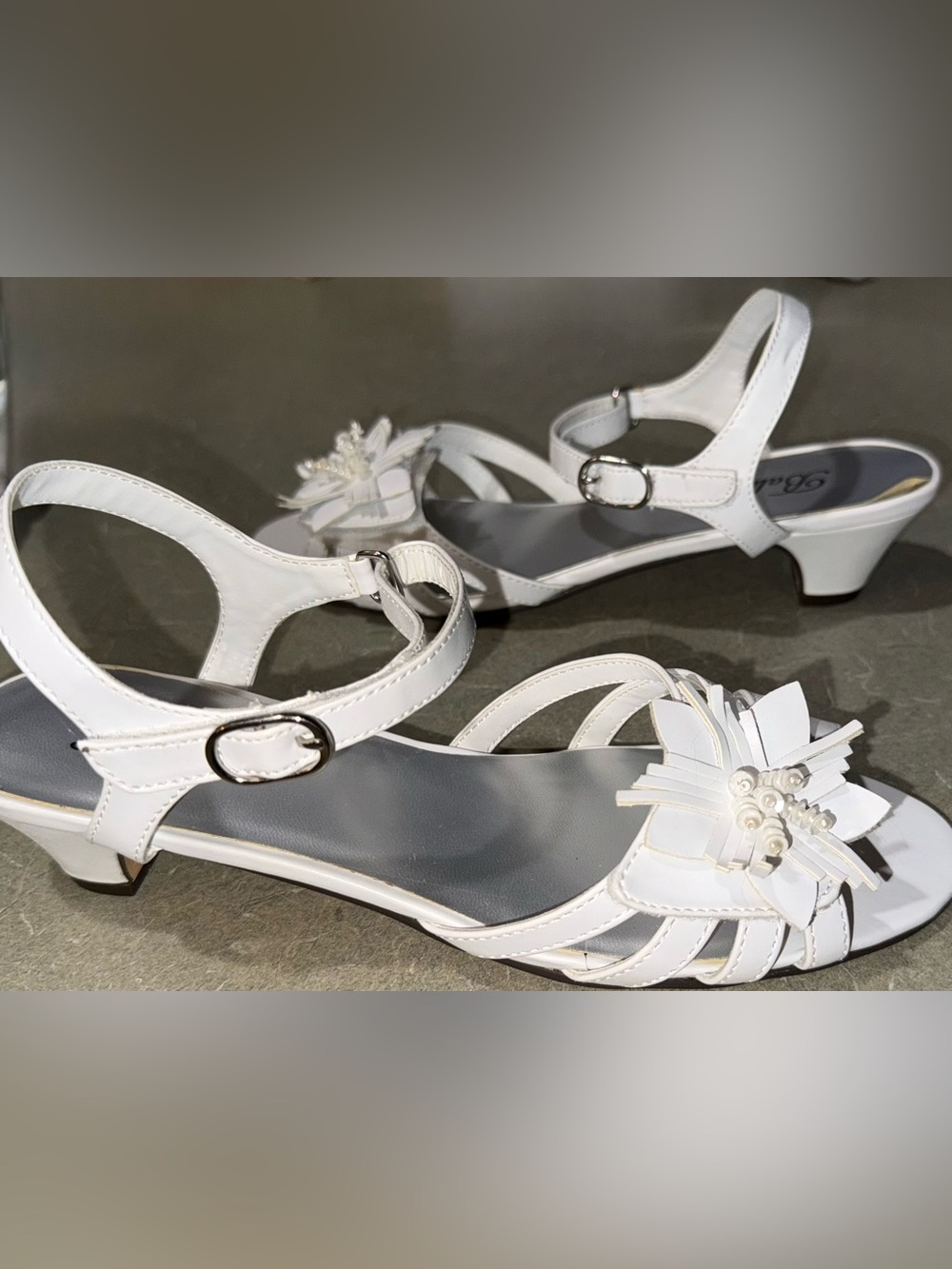 Balleto White Floral T-Strap adjustable heel sandals dress shoes